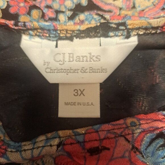 CJ Banks Women's 3X Blue Pink  Gold Sleeve Blouse Art To Wear - Picture 3 of 5